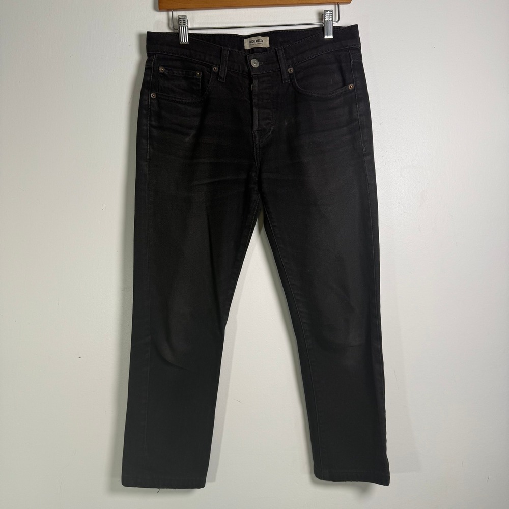 Buck Mason Slim Fit Jeans‎ Women 30 Black Button Fly USA Distressed Repair